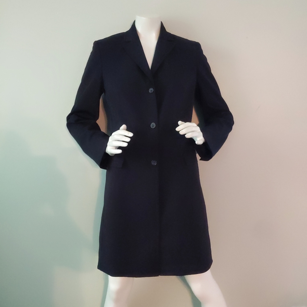 Vintage 1990s Express Black Gothic Minimalist Stretch Nylon Midi Jacket Coat 7/8